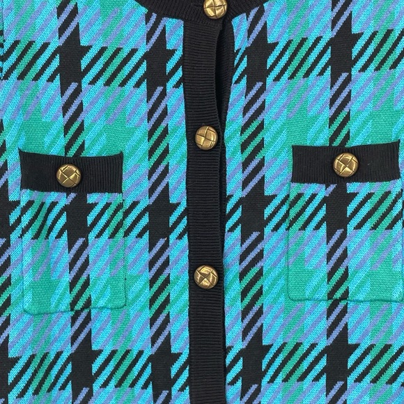 SUNCOO Paris Women's Blue Black Plaid Check Gold Button Gaya Cardigan Jacket T1 - Picture 8 of 12